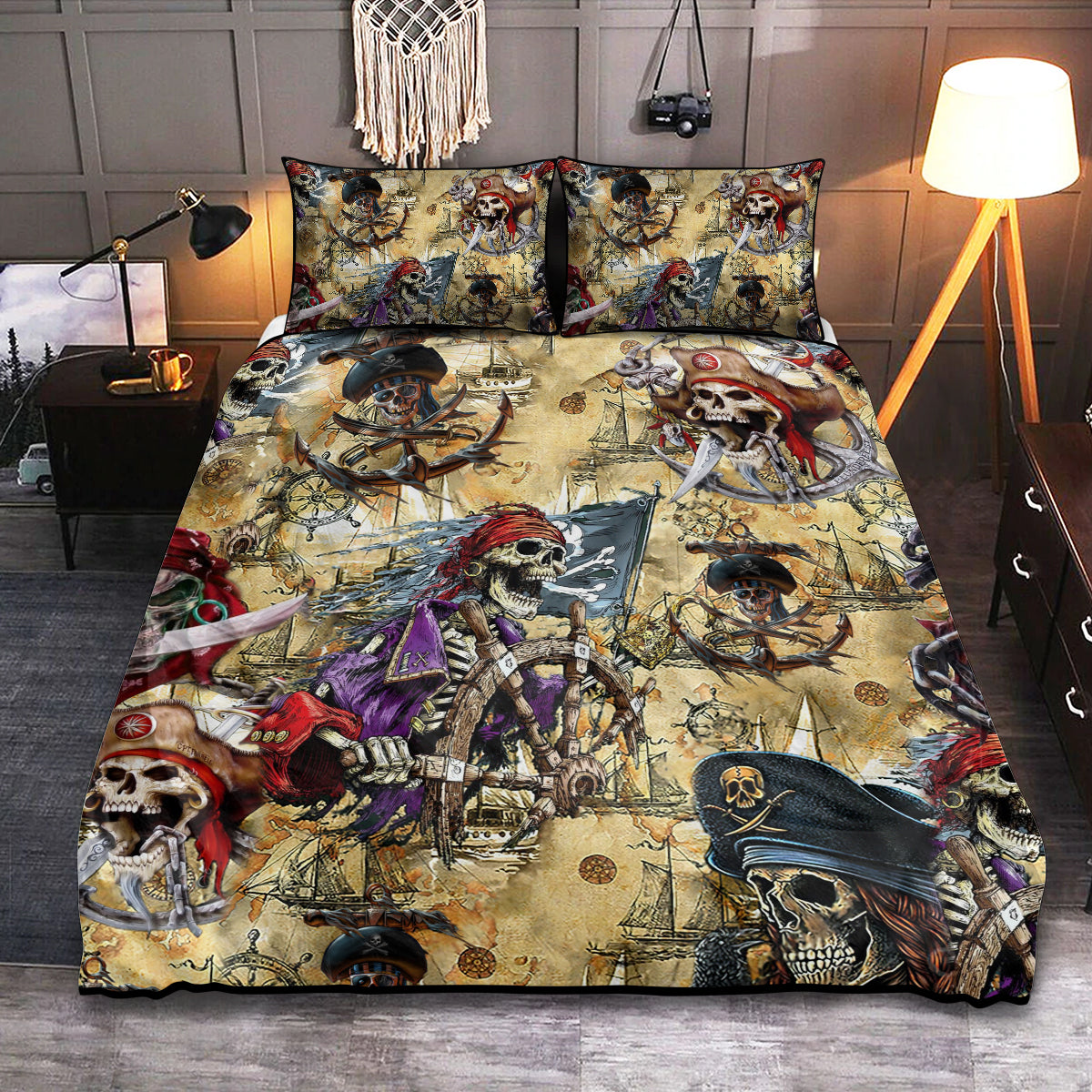 Skull Pirate Treasure Bedding Cover For Gothic Bedroom Decor