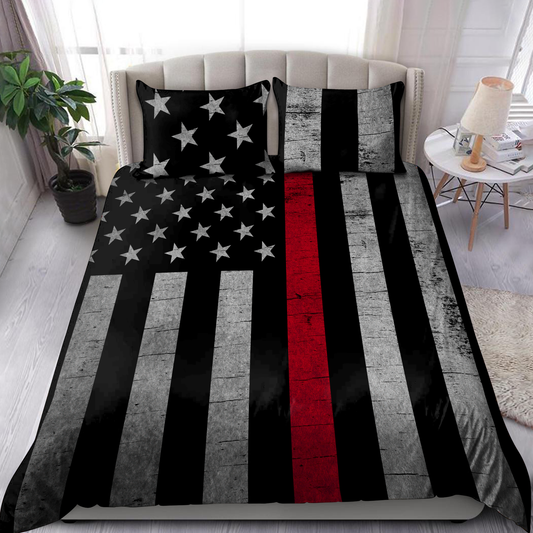 Firefighter Red Line Bedding Cover For Firefighter Bedroom Decor