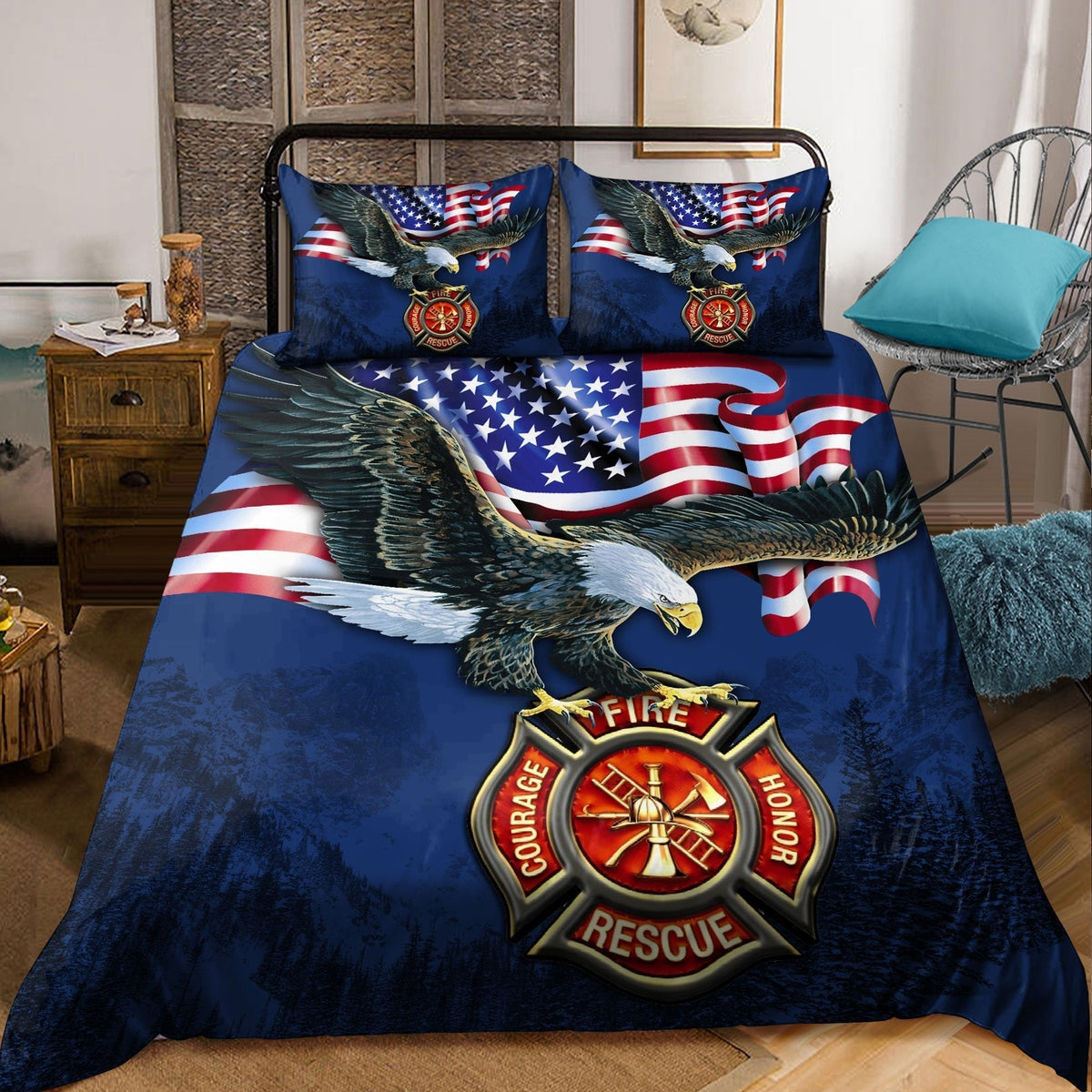American Eagle Firefighter Love Bedding Cover For Nature Bedroom Decor