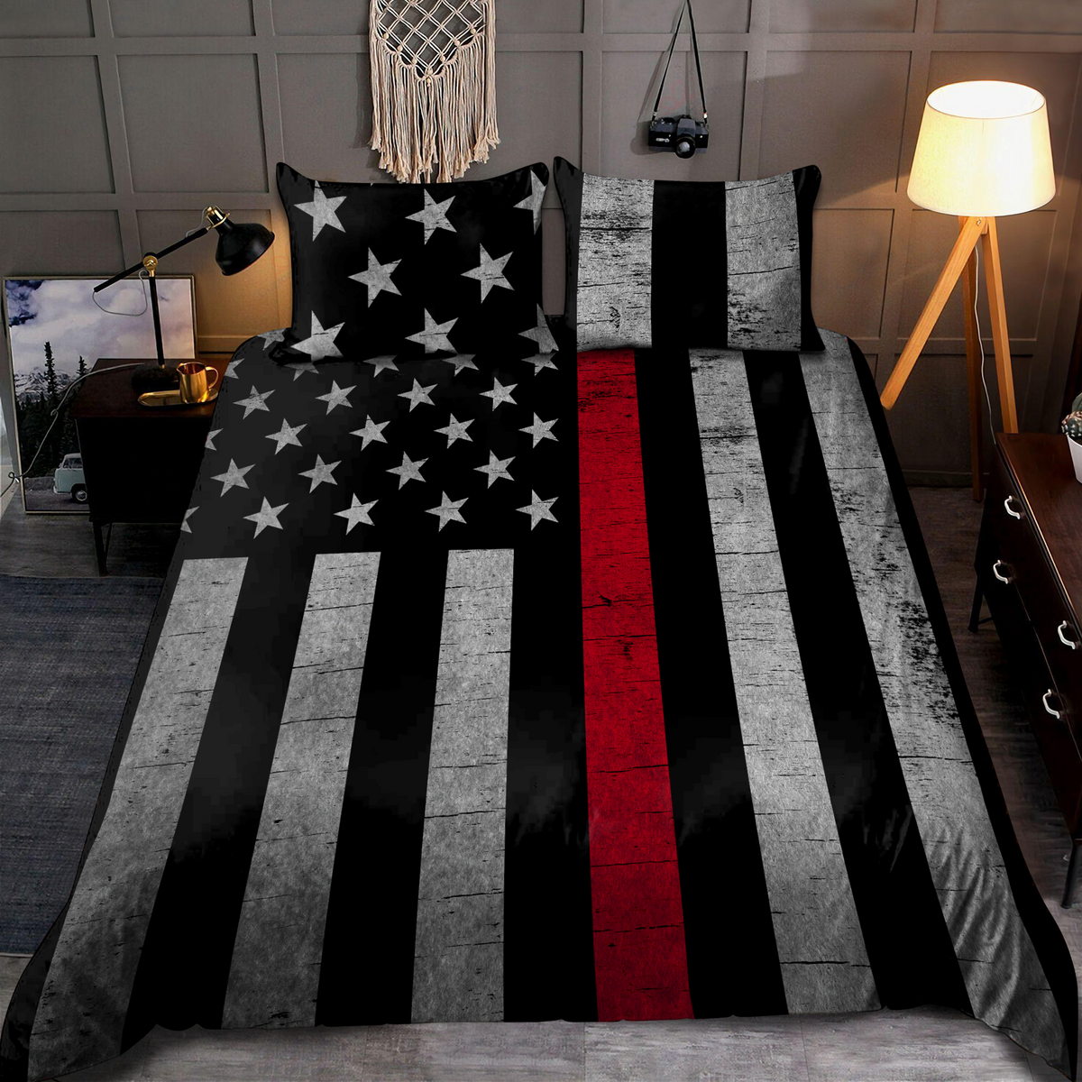 Firefighter Red Line Bedding Cover For Firefighter Bedroom Decor
