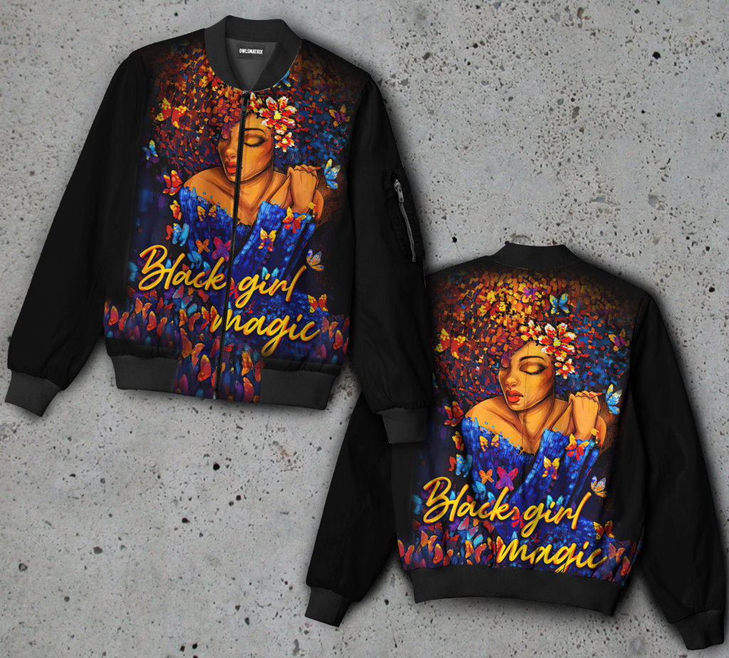 Black girl magic loves flowers - Bomber jacket - BOMJ06TNH310821 - Owls Matrix LTD