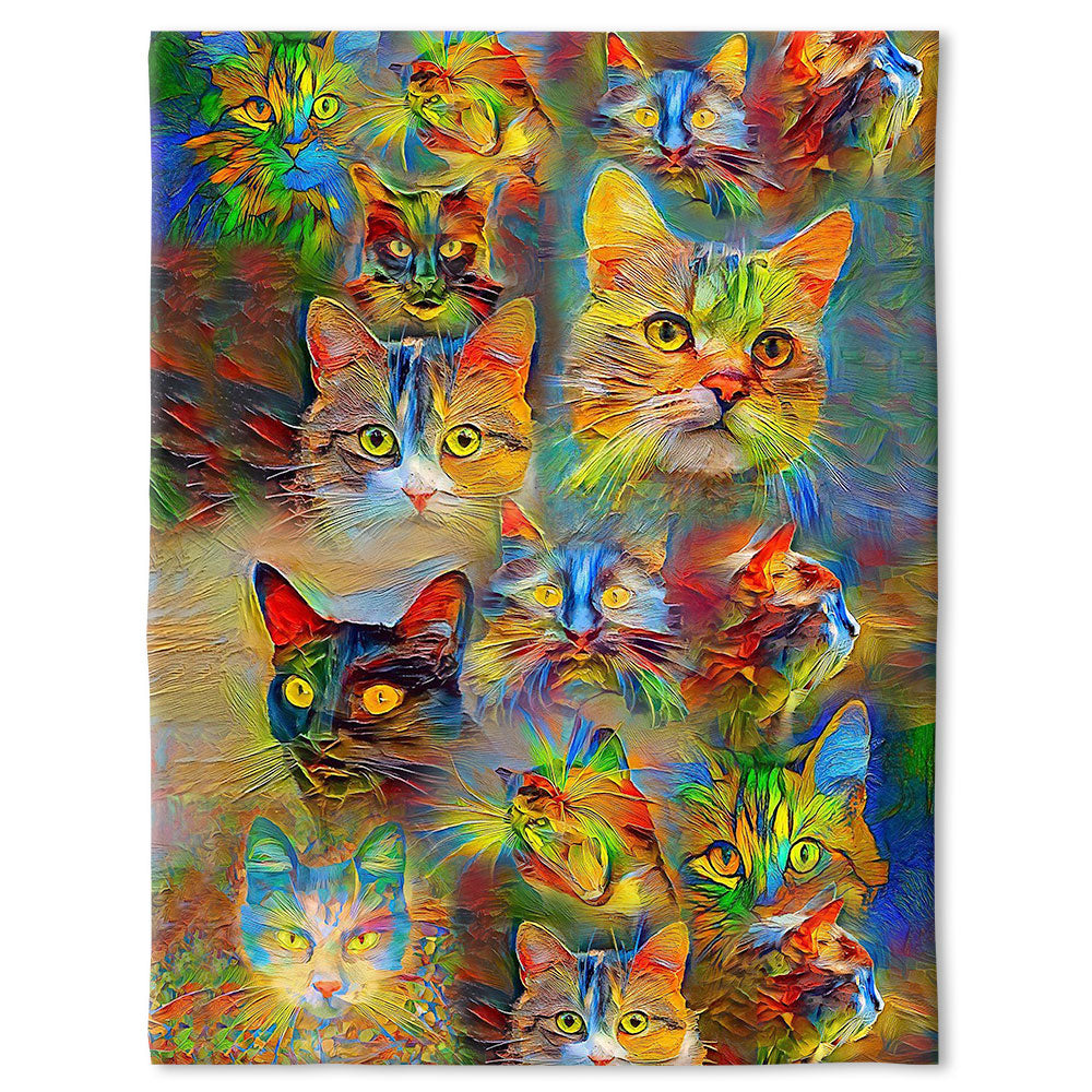 Cat Beautiful Colorful Painting 50 x 60 Inch Flannel Blanket For Cozy Bedroom And Sofa Decor