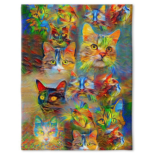Cat Beautiful Colorful Painting 50 x 60 Inch Flannel Blanket For Cozy Bedroom And Sofa Decor