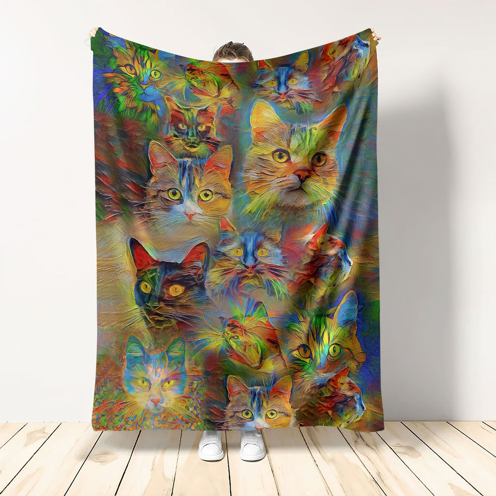 Cat Beautiful Colorful Painting Flannel Blanket For Soft Bed Couch And Home Comfort