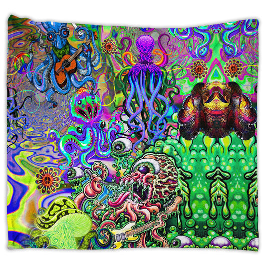 Hippie Funny Octopus Love Music Colorful Ocean 50 x 60 Inch Flannel Blanket For Cozy Bedroom And Sofa Decor