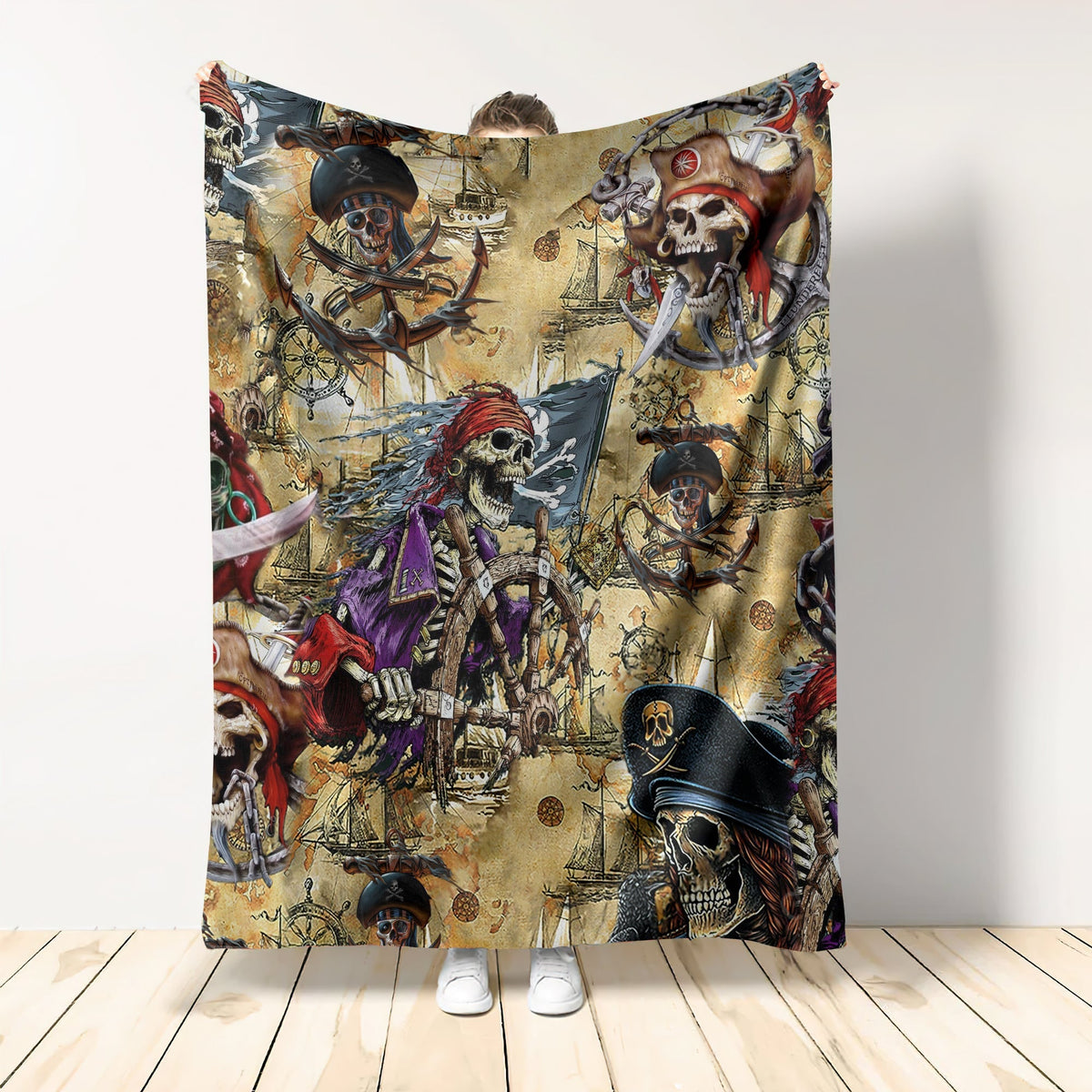Skull Pirate Hunting Flannel Blanket For Soft Bed Couch And Home Comfort