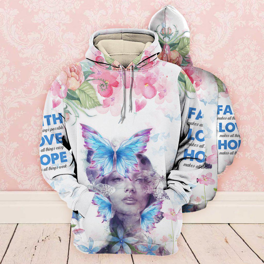 Butterfly Girl Love Hope Art - 3D Hoodie