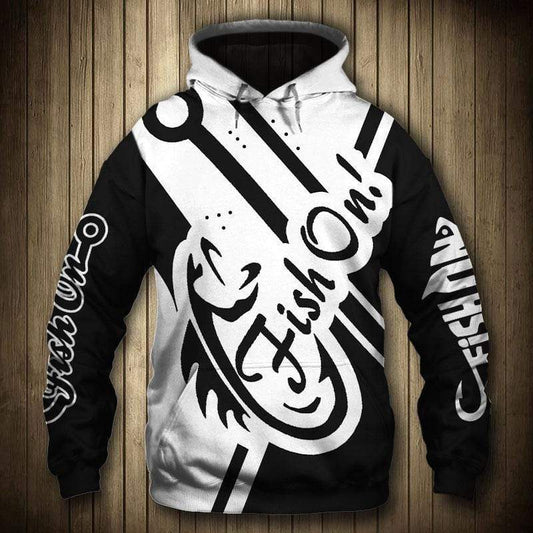 Fishing Black And White Art – 3D Hoodie