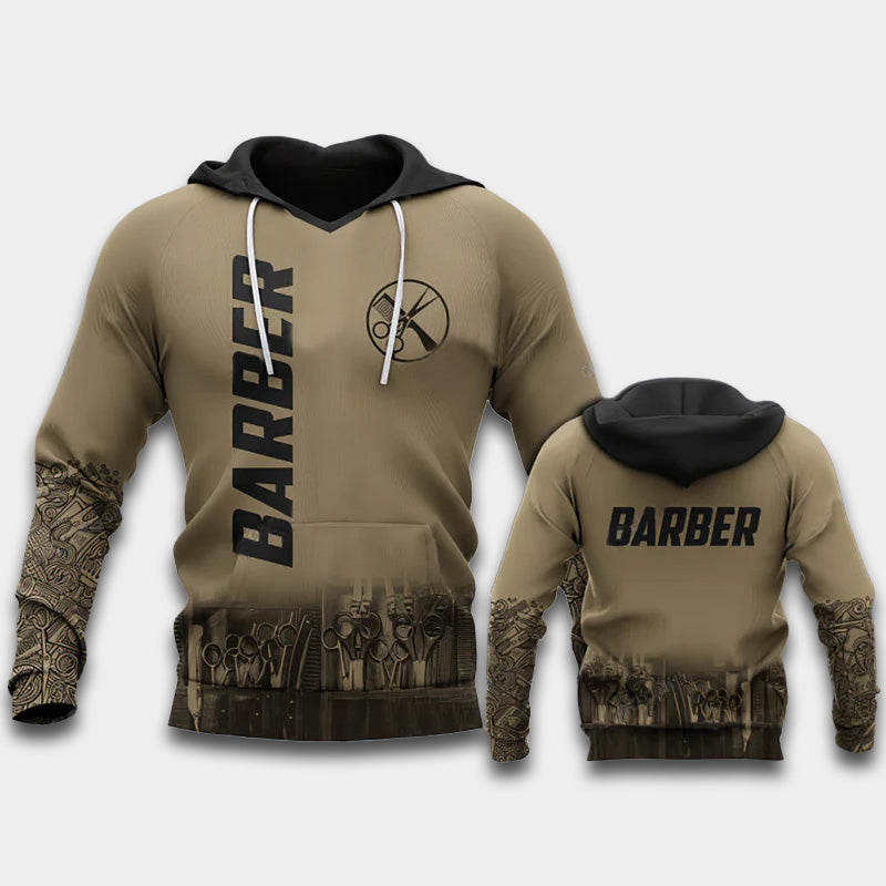 Barber Life Dark Yellow Art – 3D Hoodie
