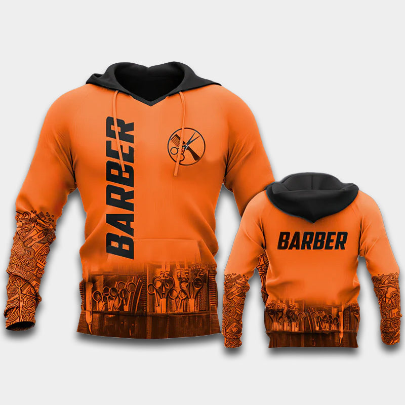 Barber Life Orange Art – 3D Hoodie
