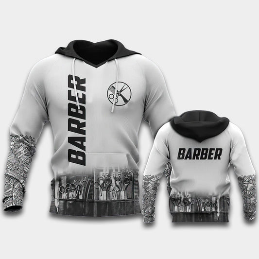 Barber Life White Art – 3D Hoodie
