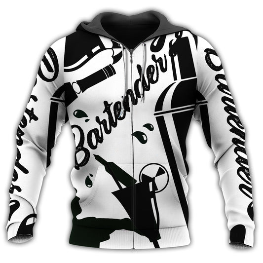 Bartender Black White Cool - 3D Hoodie