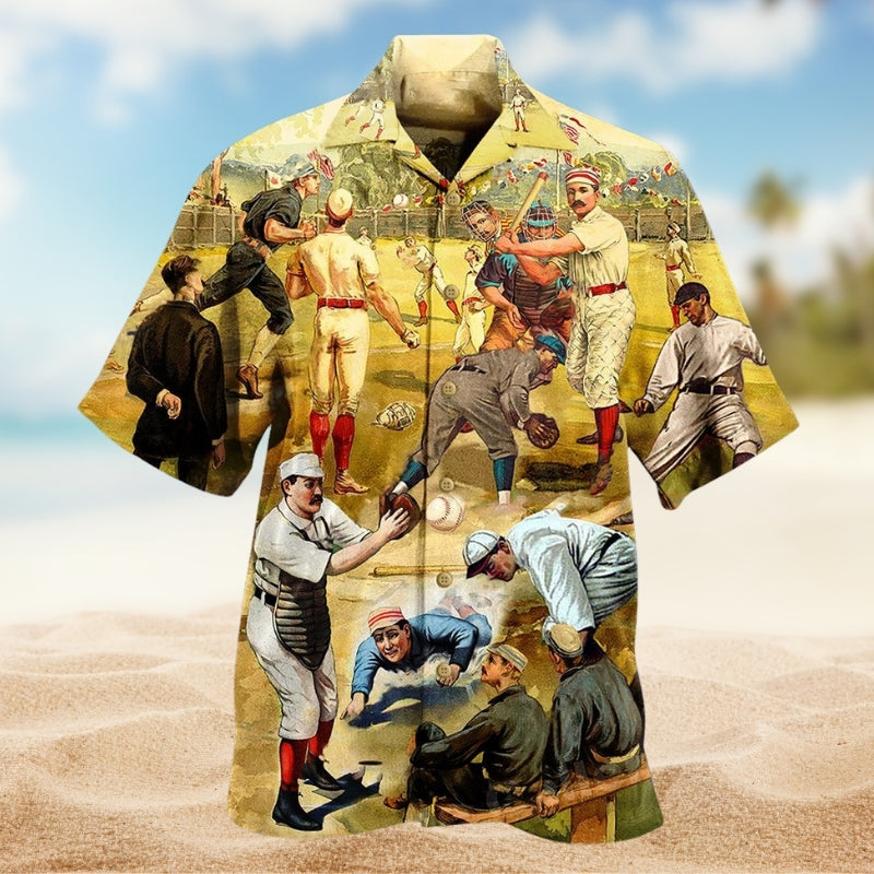 Baseball Hit Hard Run Fast Turn Left Vintage Limited Edition – Hawaiian Shirt