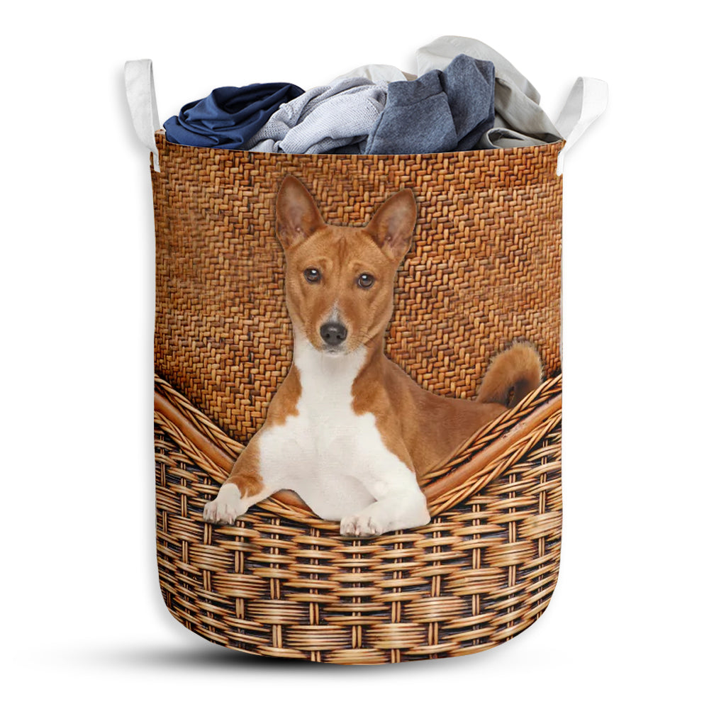 Basenji Dog Rattan Teaxture - Laundry Basket - Owls Matrix LTD