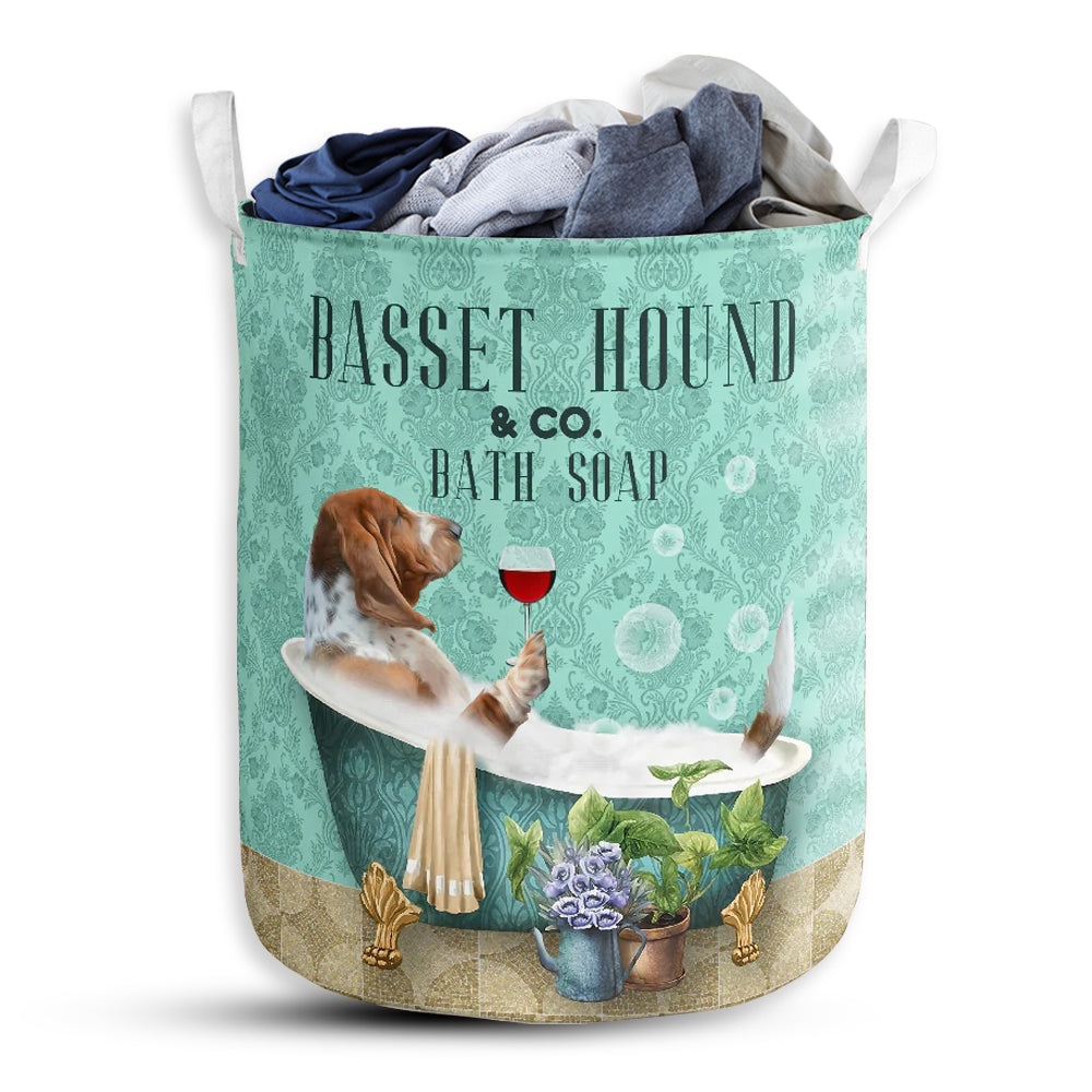 S: 17.72”x13.78” (45x35 cm) Basset Hound Dog And Bath Soap - Laundry Basket - Owls Matrix LTD