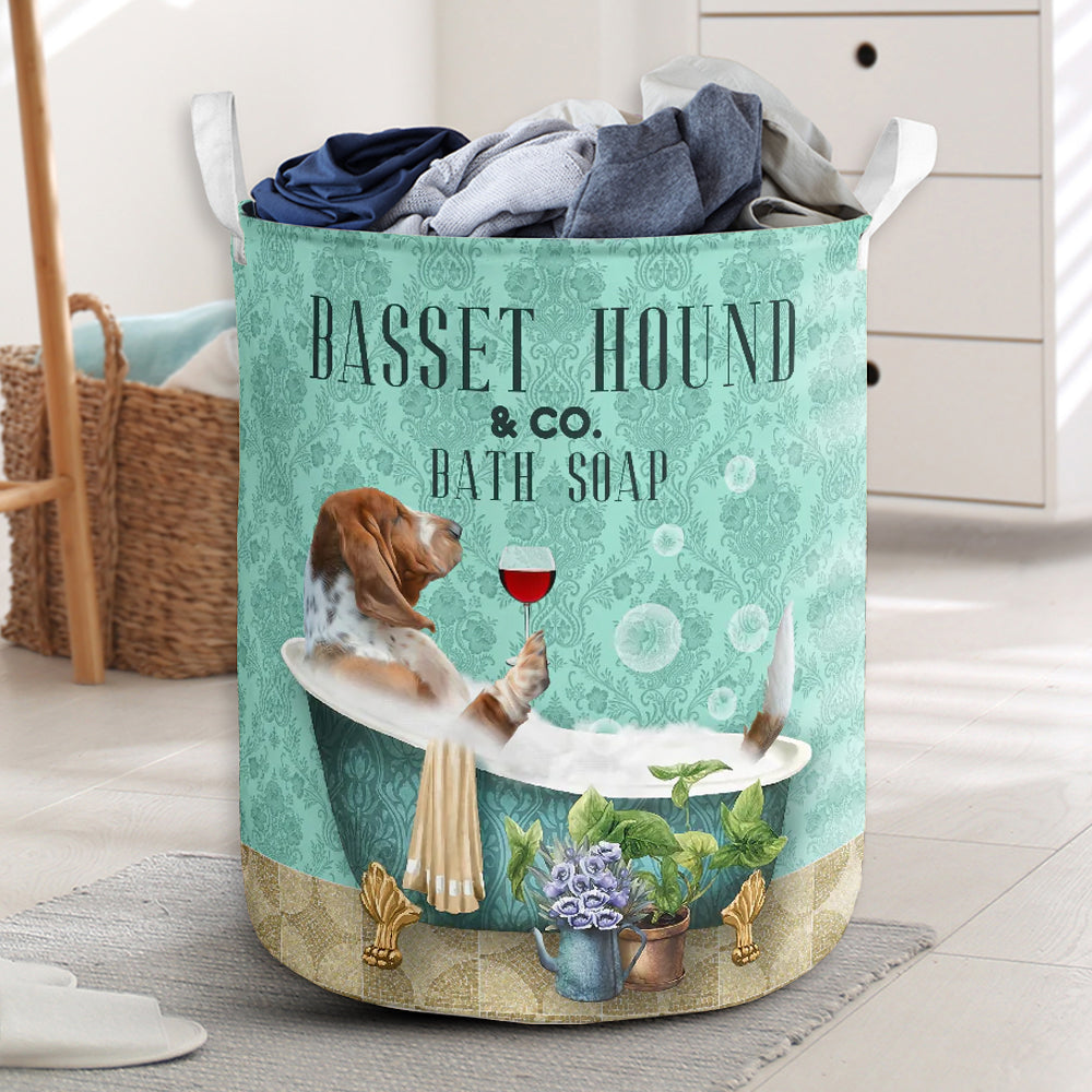 Basset Hound Dog And Bath Soap - Laundry Basket - Owls Matrix LTD