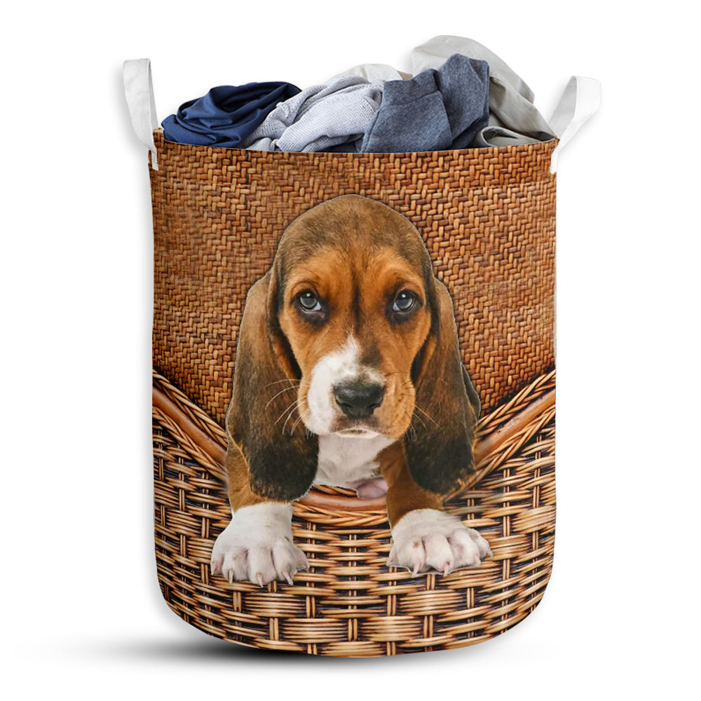 S: 17.72”x13.78” (45x35 cm) Basset Hound Dog Rattan Teaxture So Cute - Laundry basket - Owls Matrix LTD