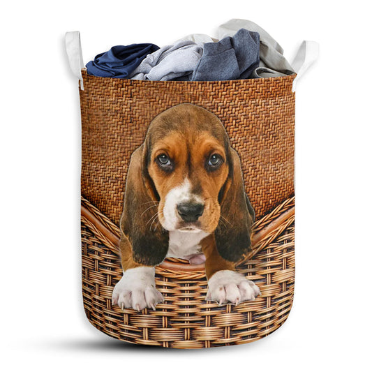S: 17.72”x13.78” (45x35 cm) Basset Hound Dog Rattan Teaxture So Cute - Laundry basket - Owls Matrix LTD