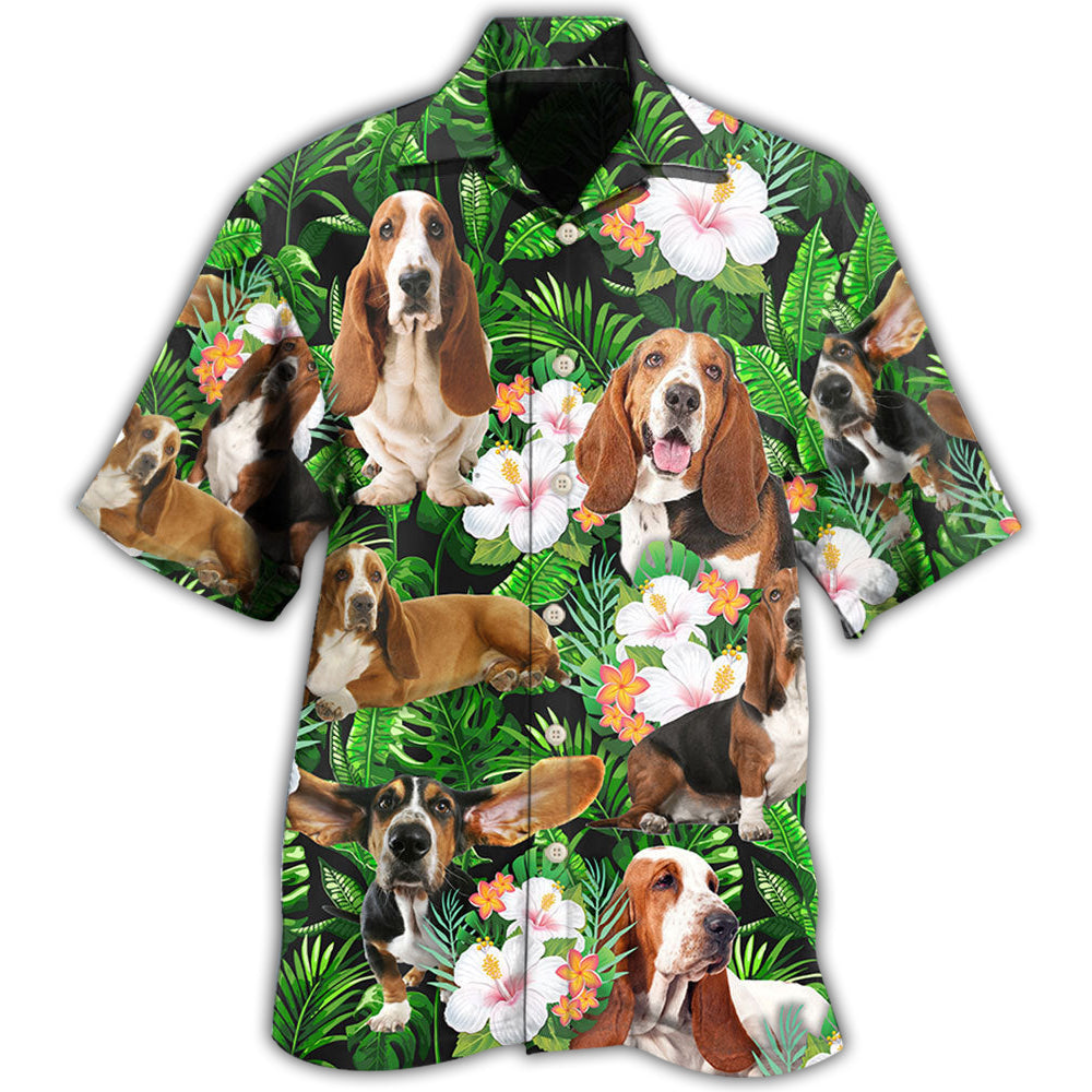 Basset Hound Tropical Leaves - Hawaiian Shirt