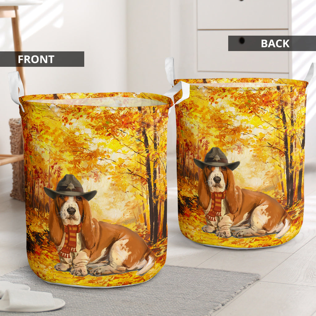 Basset Hound Dog Autumn Dreamy - Laundry Basket - Owls Matrix LTD