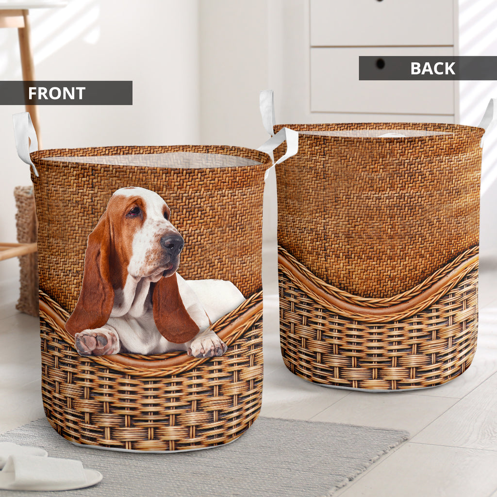 Basset Hound Dog Rattan Teaxture - Laundry basket - Owls Matrix LTD