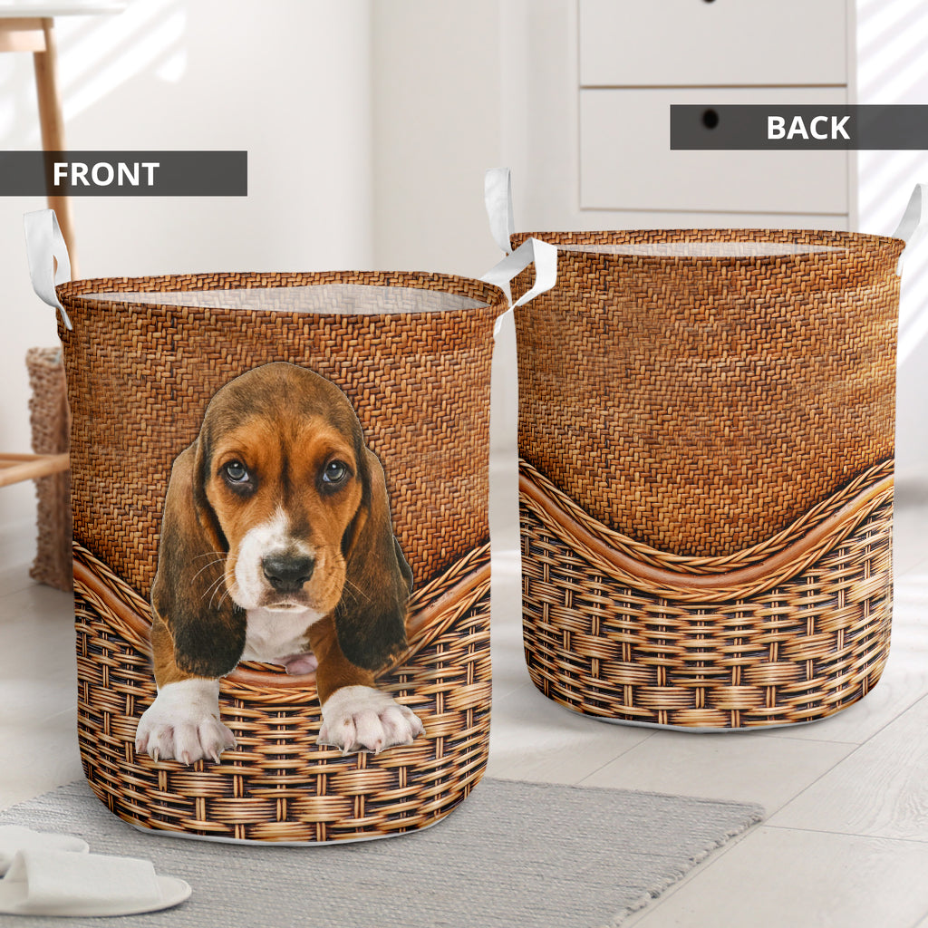 Basset Hound Dog Rattan Teaxture So Cute - Laundry basket - Owls Matrix LTD