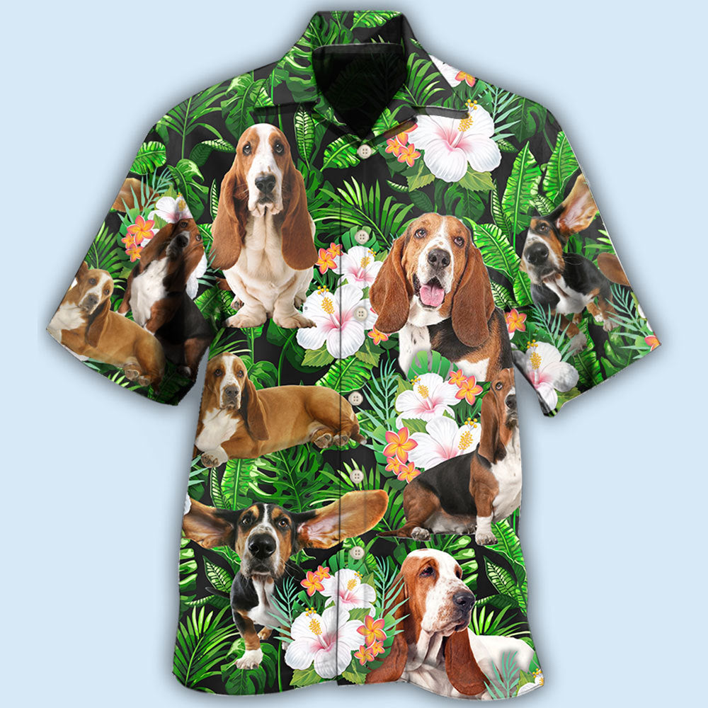 Basset Hound Tropical Leaf Style – Hawaiian Shirt