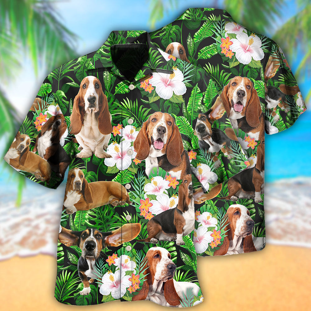 Basset Hound Tropical Leaf Style – Hawaiian Shirt