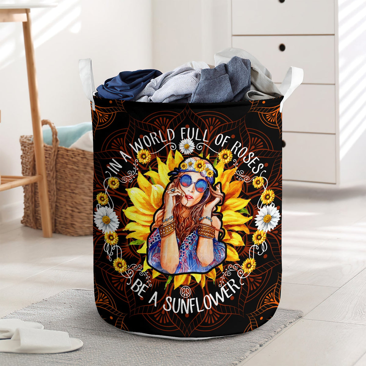 Be a sunflower hippie girl - Laundry basket - LAUB09TNH010322-Owls Matrix