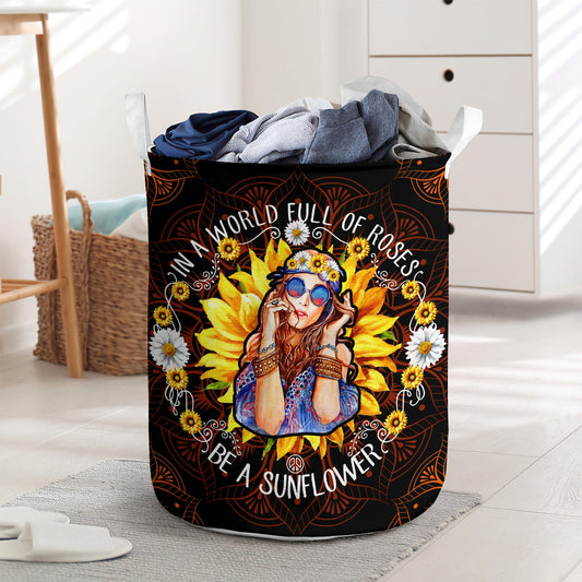 Be a sunflower hippie girl - Laundry basket - LAUB09TNH010322-Owls Matrix