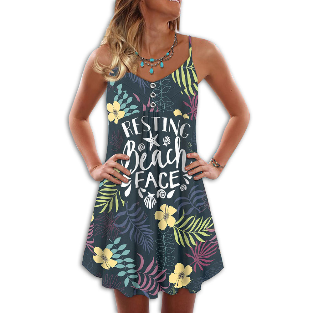 Beach Face Floral Beauty – Women's Summer Sleeveless V-Neck Camisole Dress