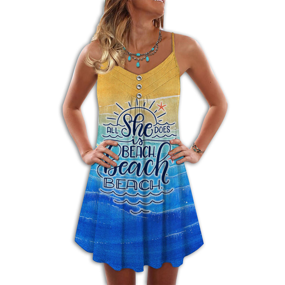 Beach Girl Love The Sun – Women's Summer Sleeveless V-Neck Camisole Dress