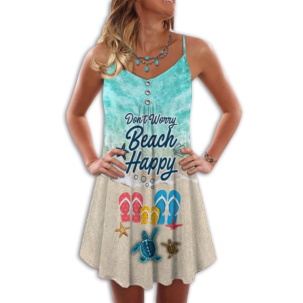 Beach Happy Dont Worry – Women's Summer Sleeveless V-Neck Camisole Dress