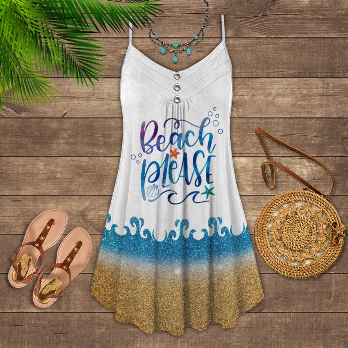 Beach Please Sunny Mood Limited – Women's Summer Sleeveless V-Neck Camisole Dress