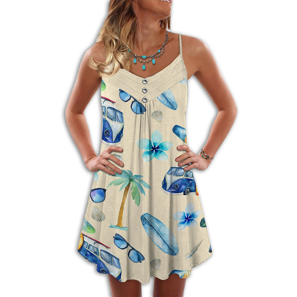 Beach Vibes Palm And Sunglasses – Women's Summer Sleeveless V-Neck Camisole Dress