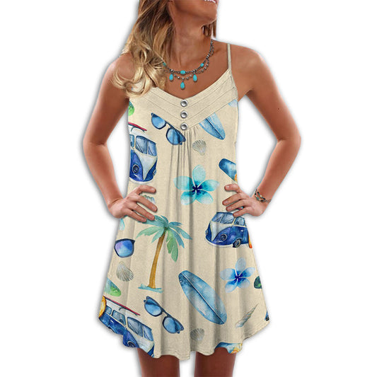 Beach Vibes Palm And Sunglasses – Women's Summer Sleeveless V-Neck Camisole Dress