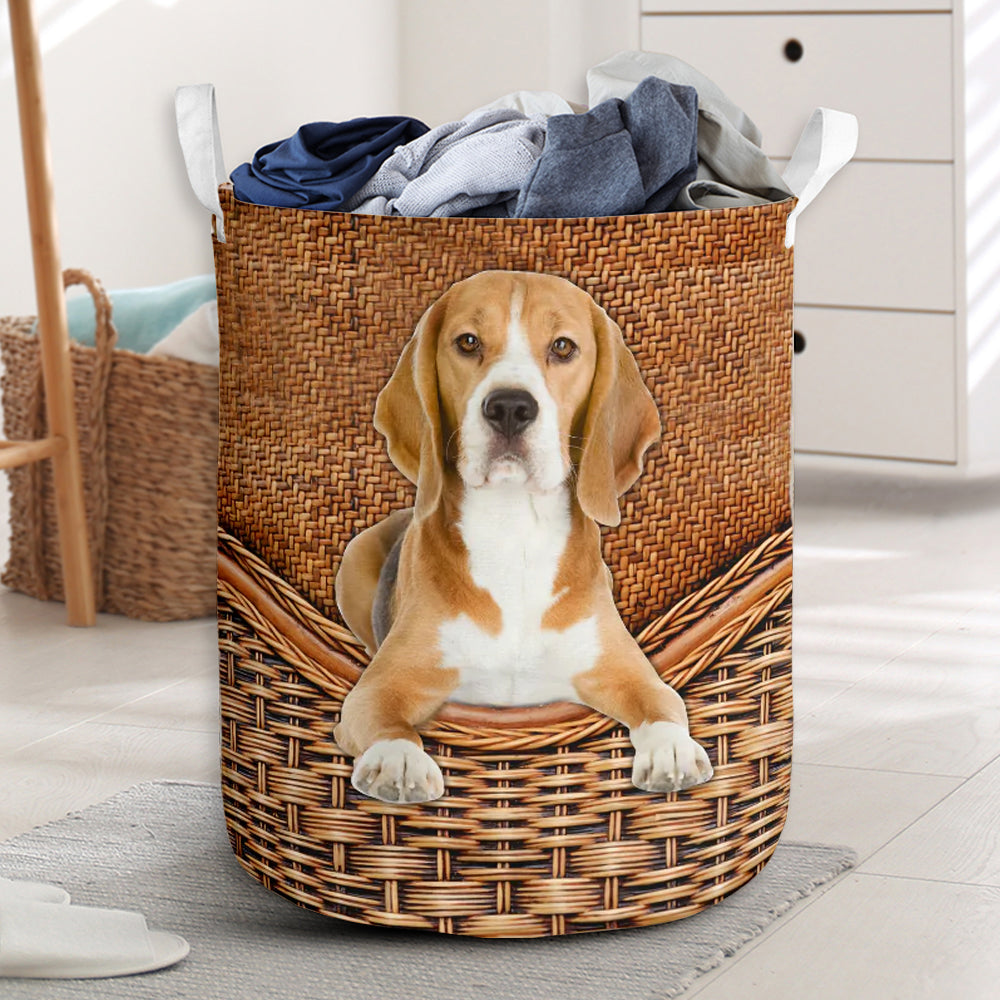 Beagle Dog Rattan Teaxture - Laundry Basket - Owls Matrix LTD