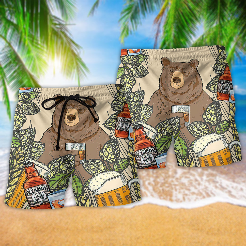 Bear Loves Bourbon Humor – Beach Short