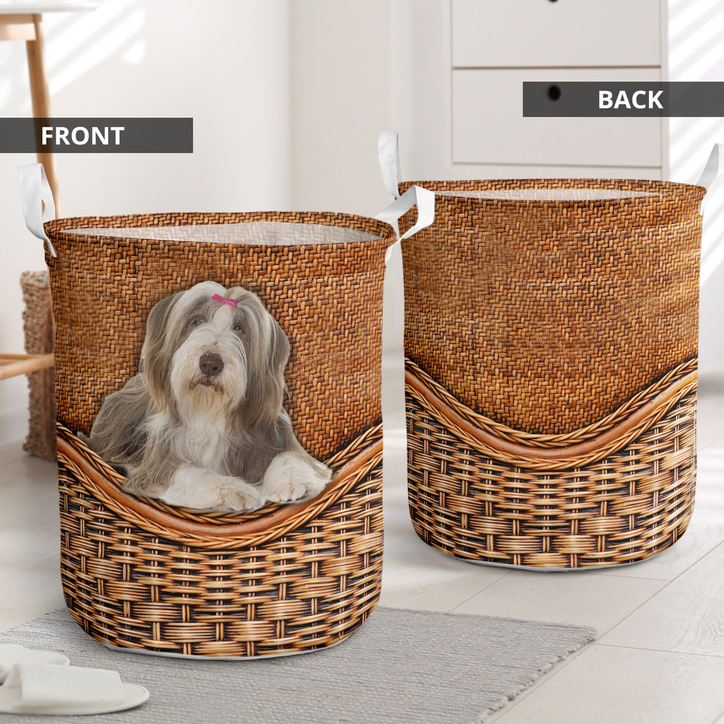 Bearded Collie Dog Rattan Teaxture - Laundry Basket - Owls Matrix LTD