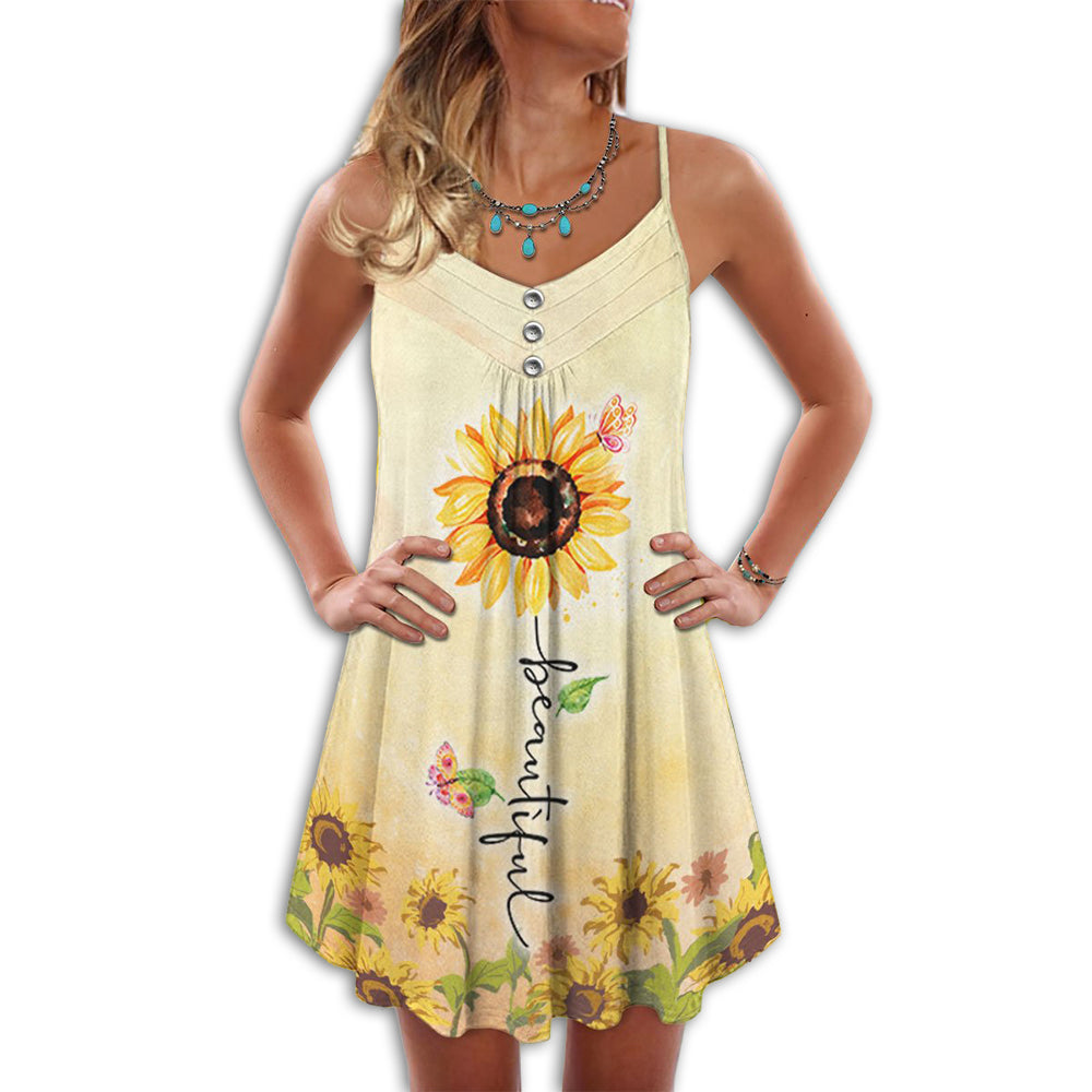 Stunning Sunflower Bloom – Women's Summer Sleeveless V-Neck Camisole Dress