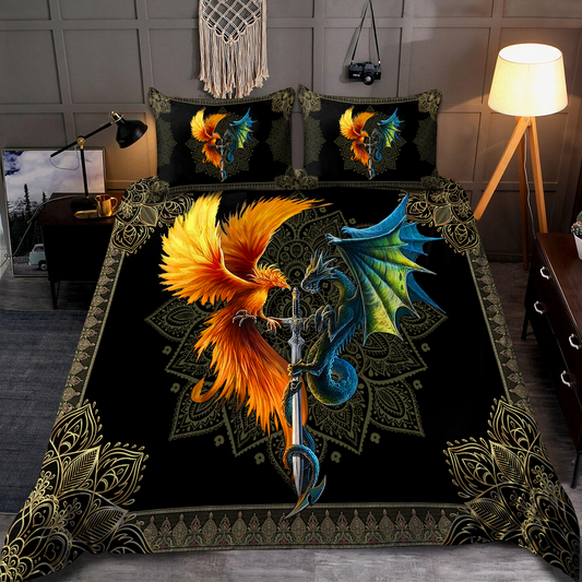 Dragon Phoenix Sword Bedding Cover For Fantasy Bedroom Decor