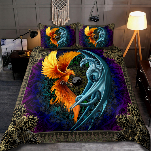 Purple Dragon Phoenix Bedding Cover For Fantasy Bedroom Decor