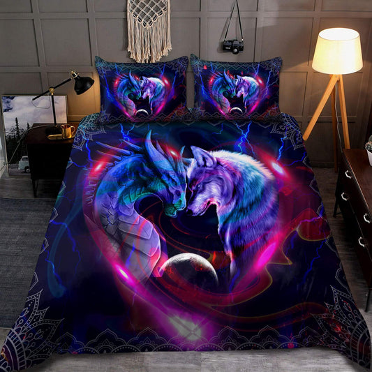 Galaxy Dragon And Wolf Fantasy Bedding Cover For Fantasy Bedroom Decor