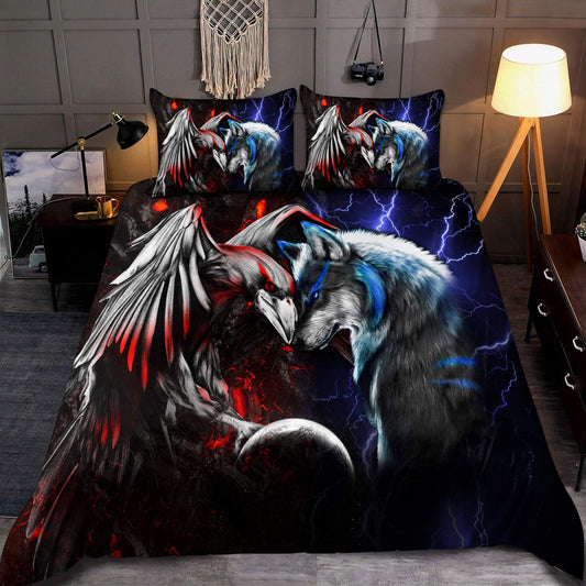 Wolf And Raven Bedding Cover For Norse Bedroom Decor