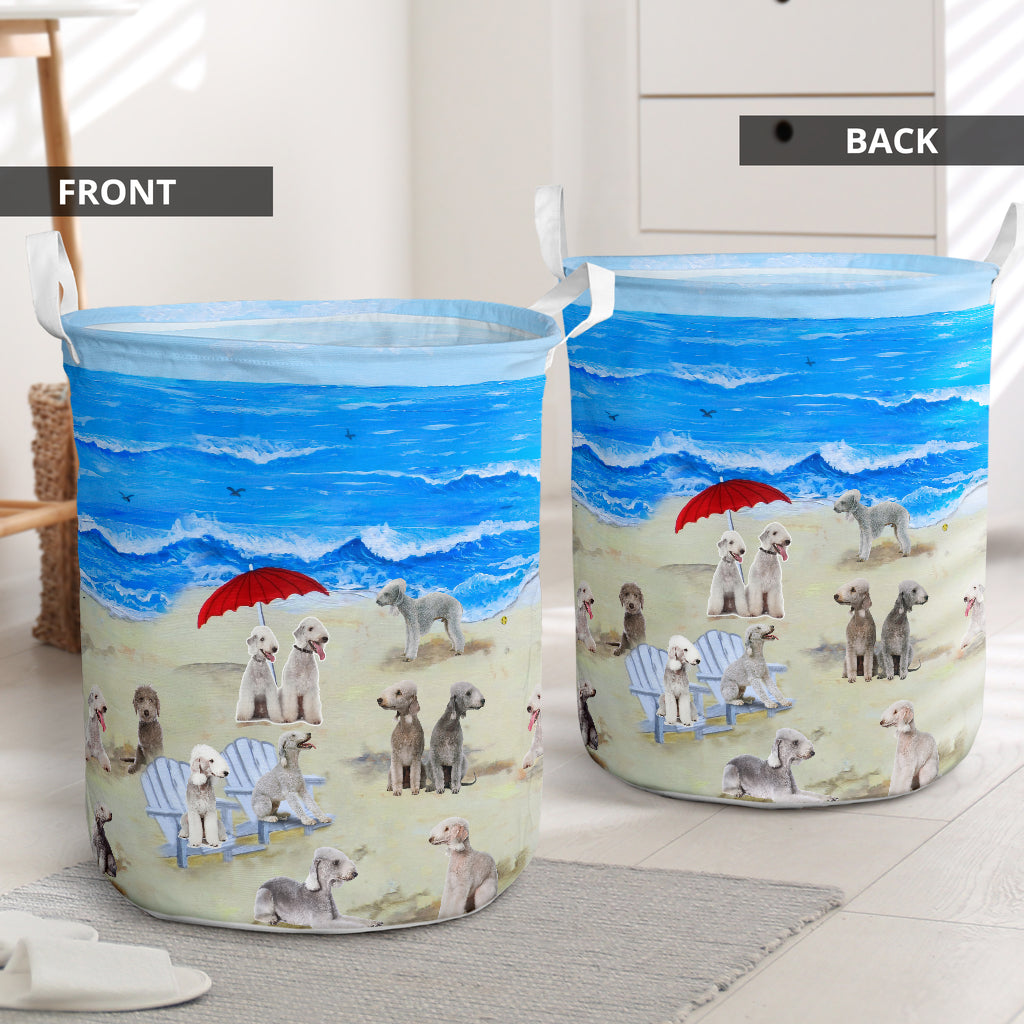 Bedlington Terrier In Beach - Laundry Basket - Owls Matrix LTD