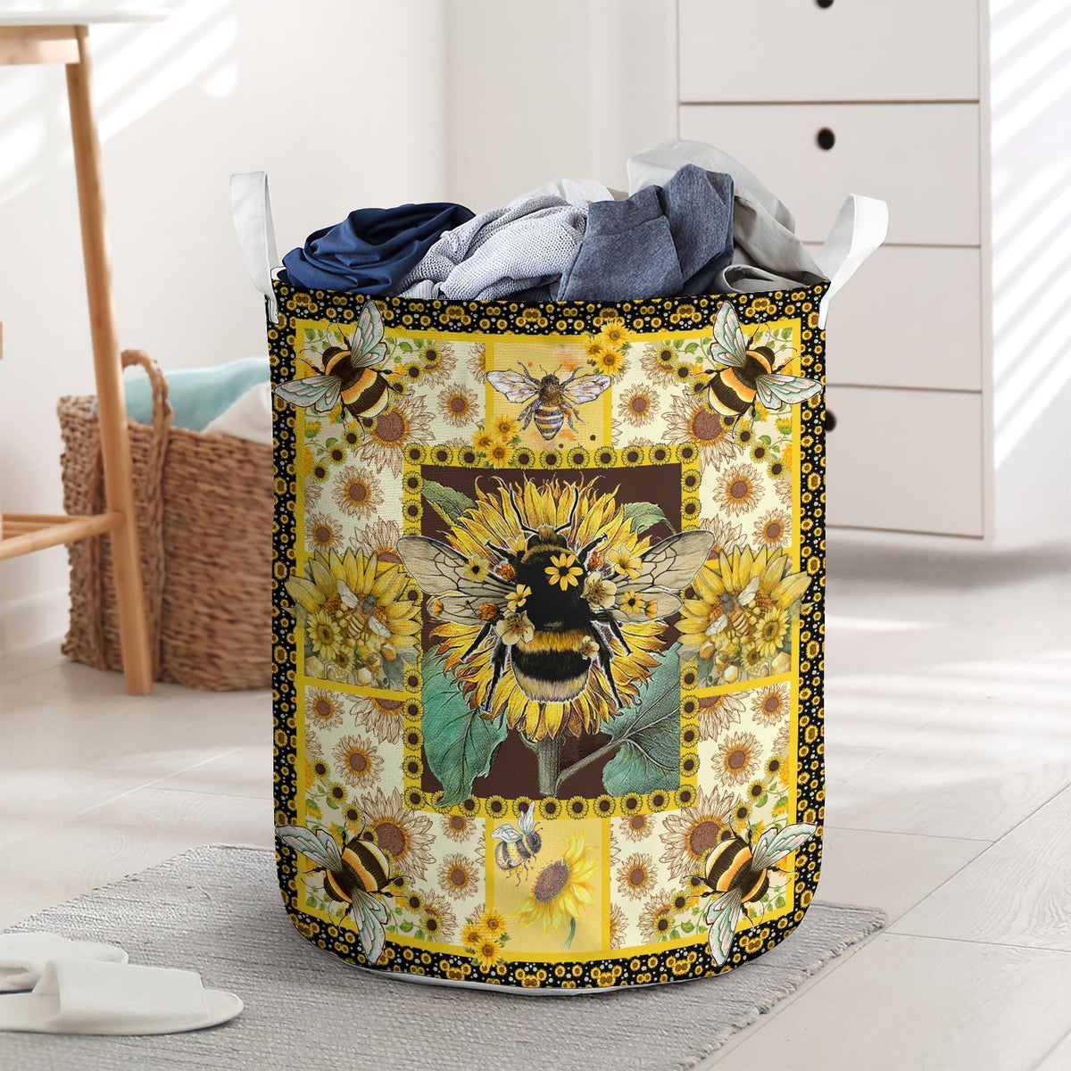 Beautiful yellow bee - Laundry basket - LAUB05LIN240222-Owls Matrix