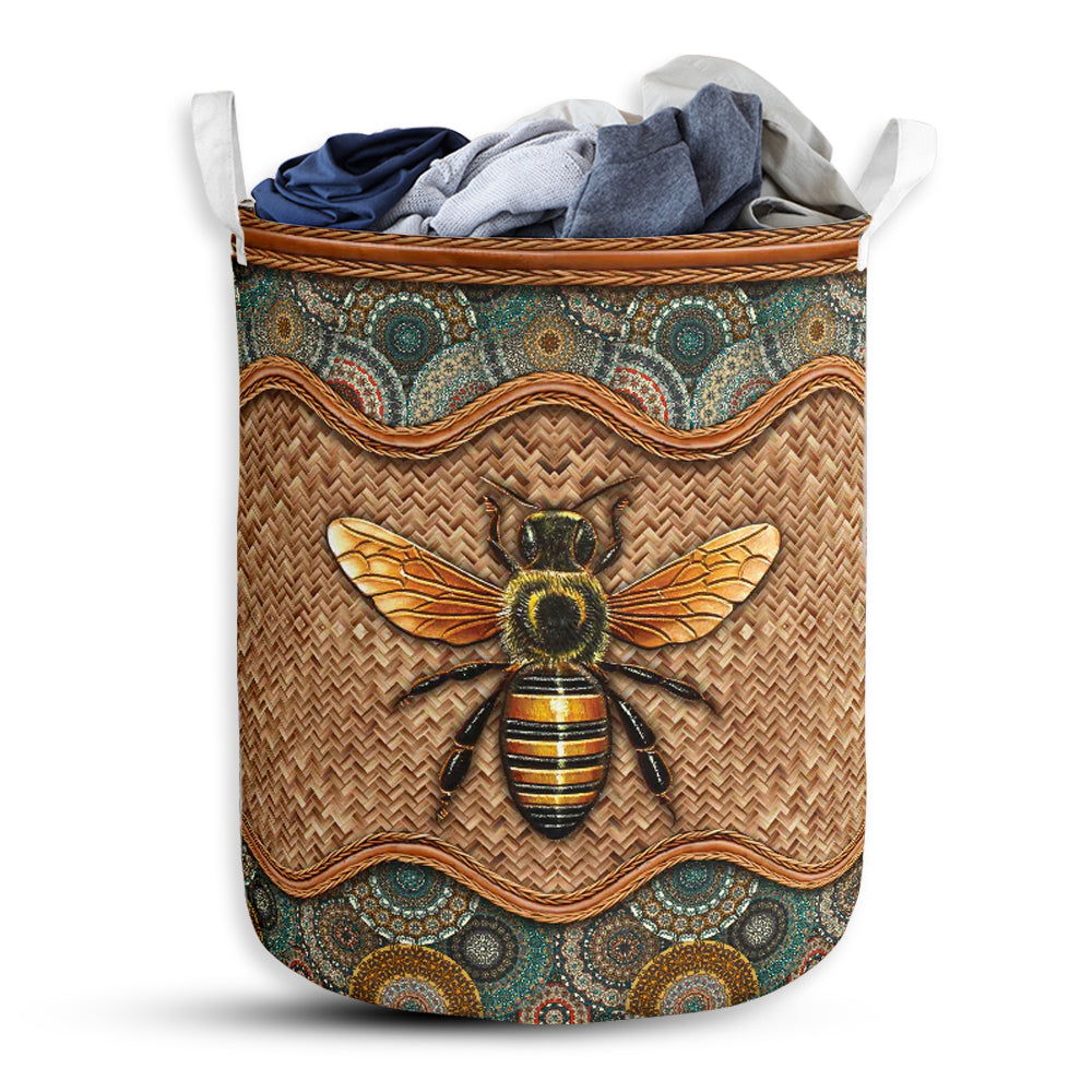 S: 17.72”x13.78” (45x35 cm) Bee Rattan Mandala Classic - Laundry Basket - Owls Matrix LTD