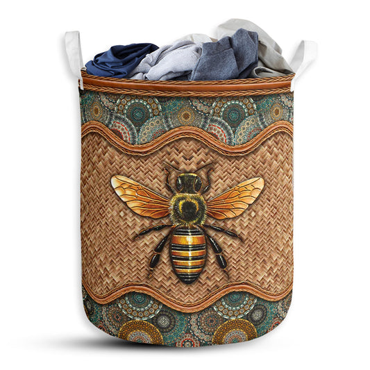 S: 17.72”x13.78” (45x35 cm) Bee Rattan Mandala Classic - Laundry Basket - Owls Matrix LTD