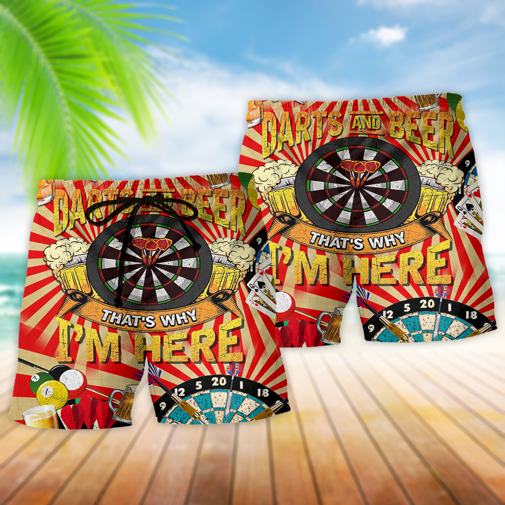 Darts And Beer Thats Why I'm Here Fun Life - Beach Short