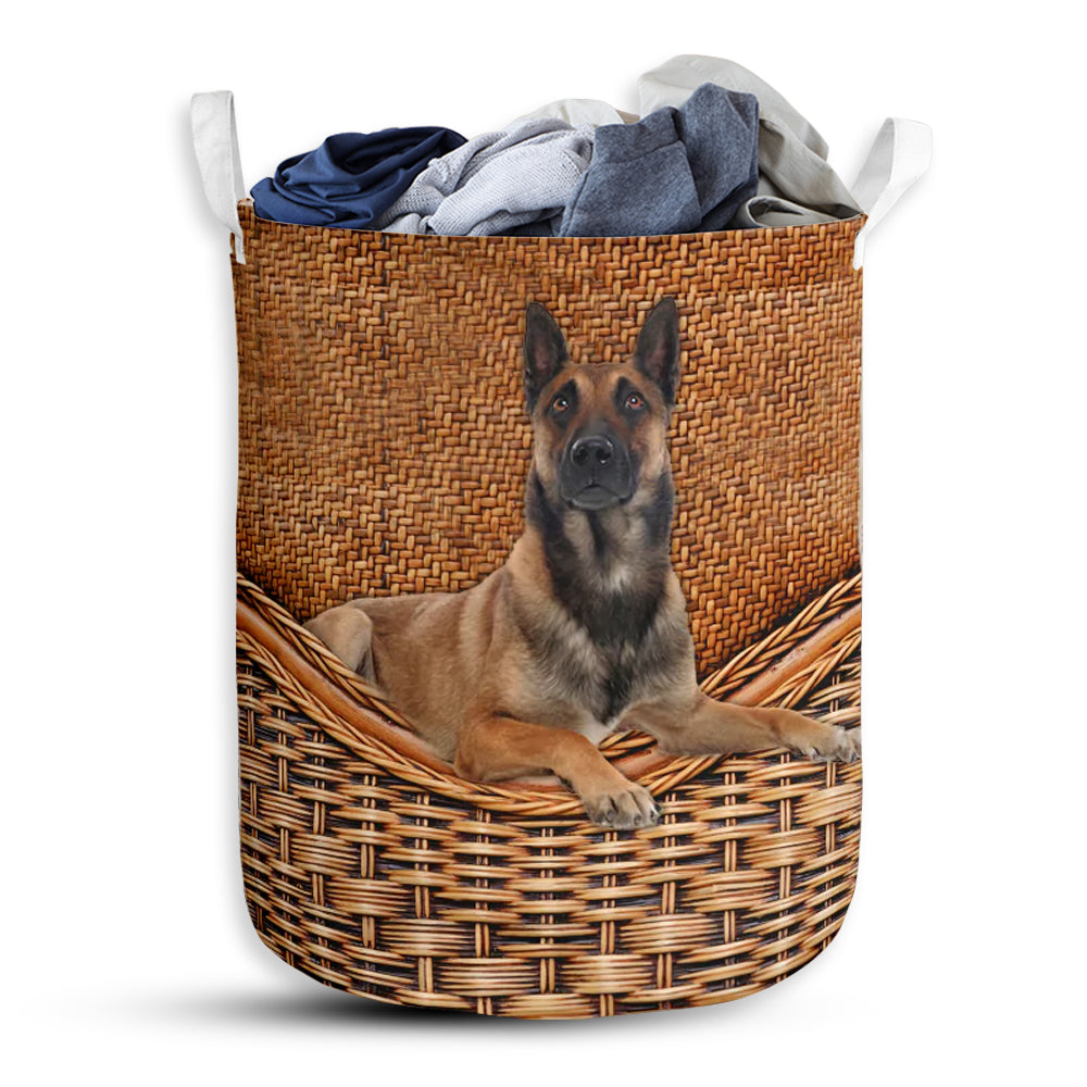 S: 17.72”x13.78” (45x35 cm) Belgian Malinois Dog Rattan Teaxture - Laundry Basket - Owls Matrix LTD
